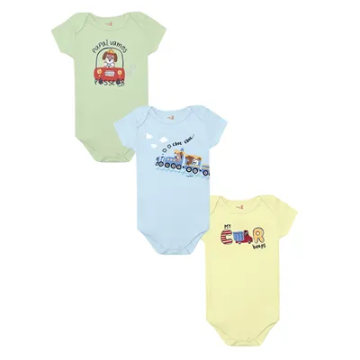 Kit Body Manga Curta Bebê Kiko Baby Papai Vamos - 03 Peças